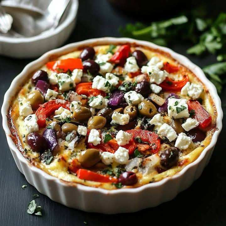 Zesty Crustless Quiche with Roasted Red Pepper, Feta, and Olives: A Flavorful and Easy Meal