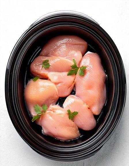 Put raw chicken breasts in a slow cooker with these 4 ingredients. It’s pure magic.