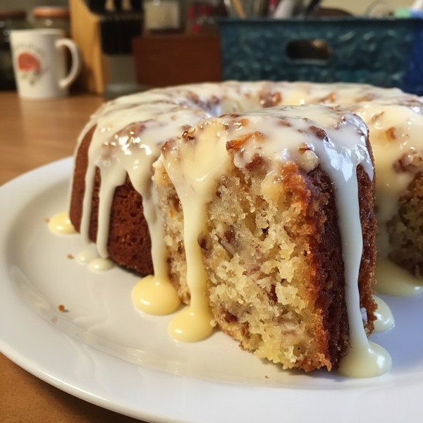 Banana Pecan Cake with Vanilla Glaze