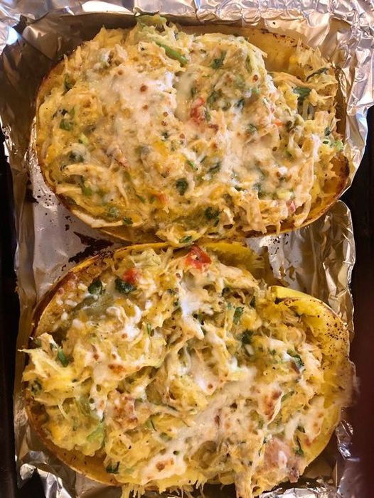 Green Chile Chicken-Stuffed Spaghetti Squash