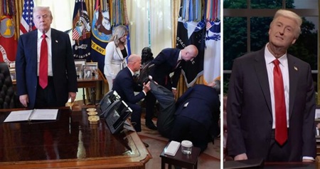 SNL pokes fun at Trump after a man collapses during a live Oval Office press conference.